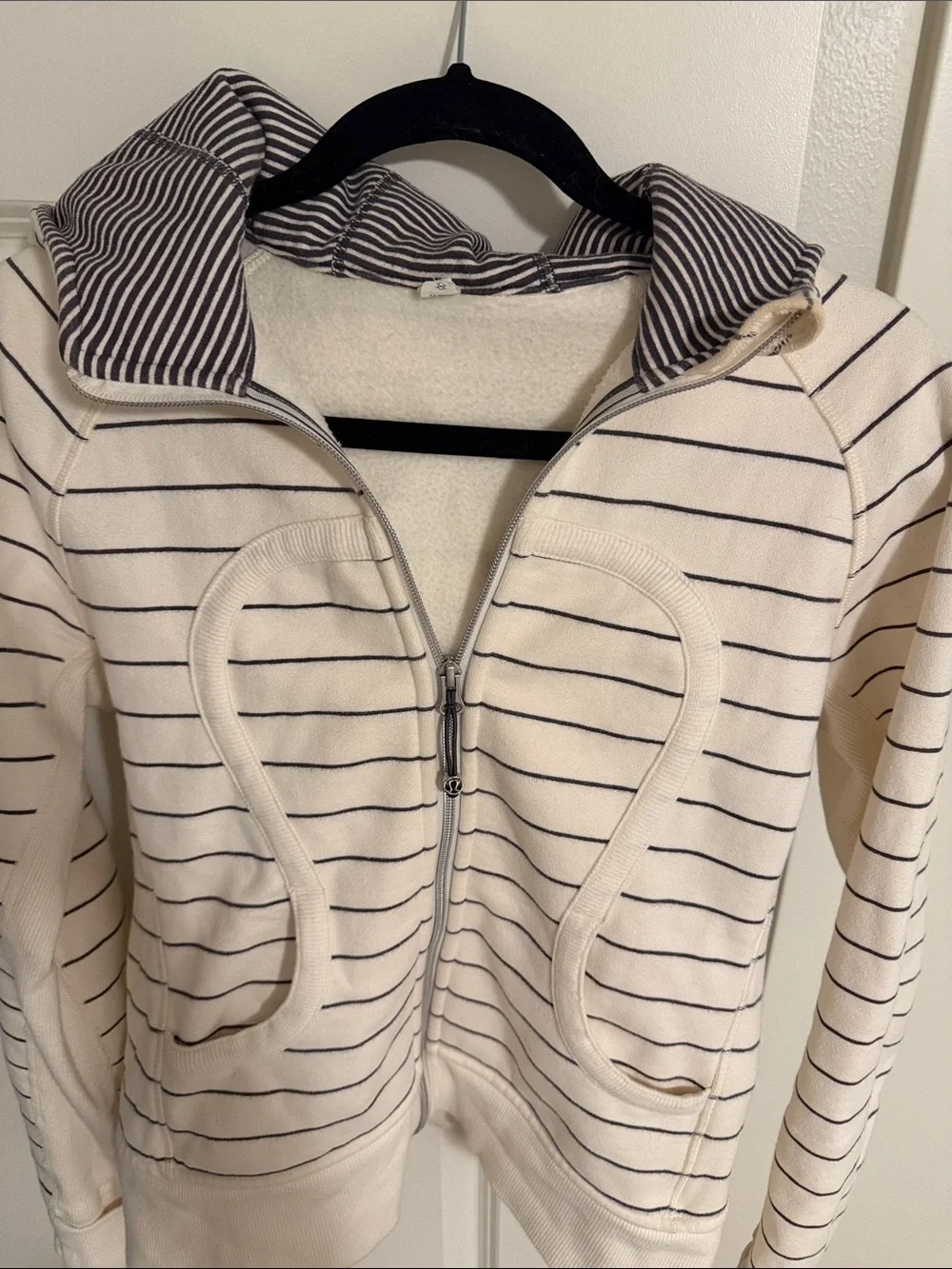 lululemon athletica Cream and Navy Striped Full‑Zip Bomber Hoodie